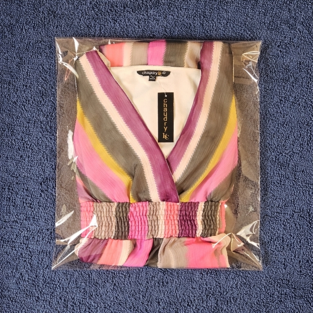 Chaundry KC XL Multicolor Sheer Stripe V-Neck Maxi - Picture 12 of 16